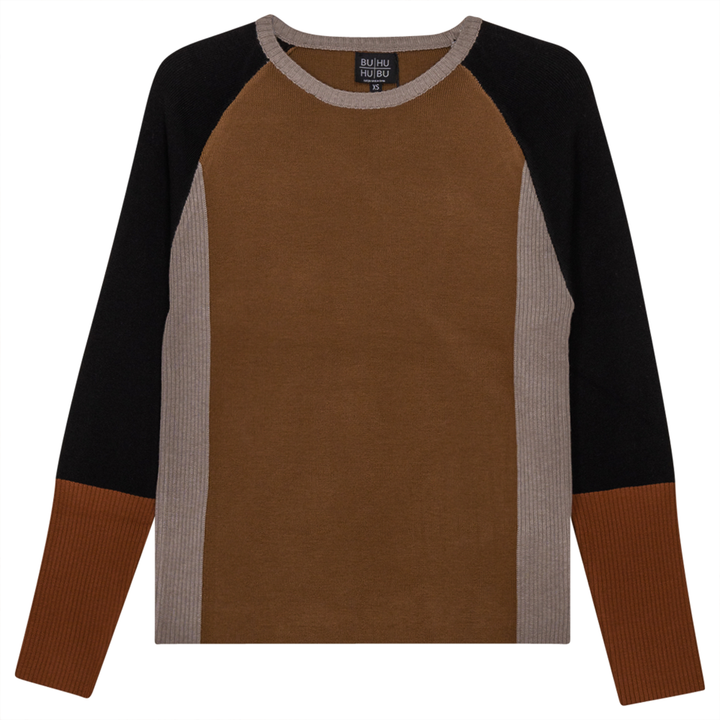 Color Blocked Ribbed Knit Combo Sweater Taupe Stone Ladies Pullover by {{ product_vemdor}}