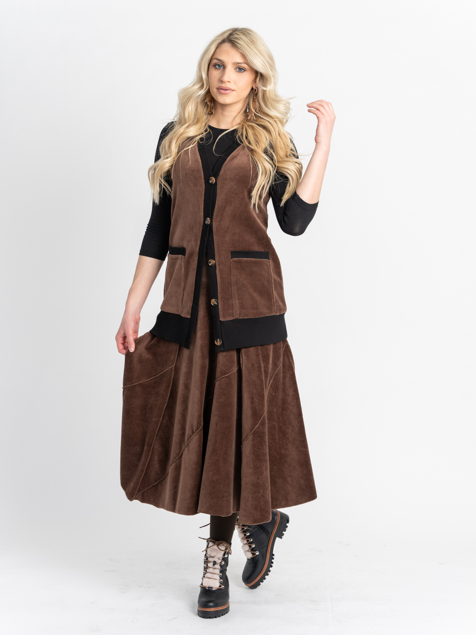 Midi Velour Vest Cardigan in by Vivid