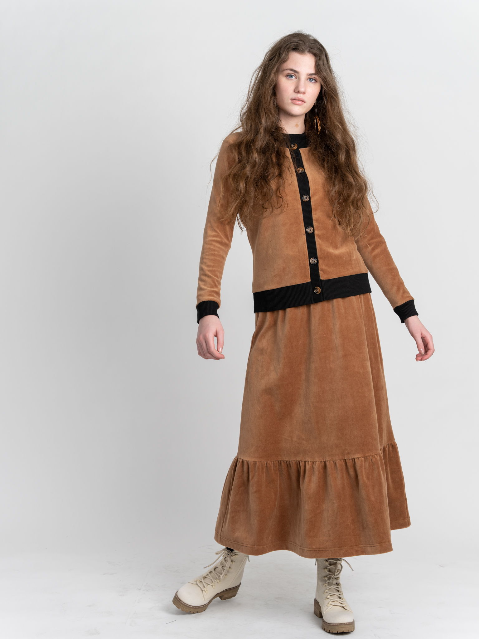 Velour Round Neck Cardigan in by Vivid