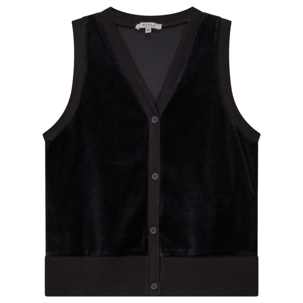 Velour Vest Cardigan in Black by Vivid