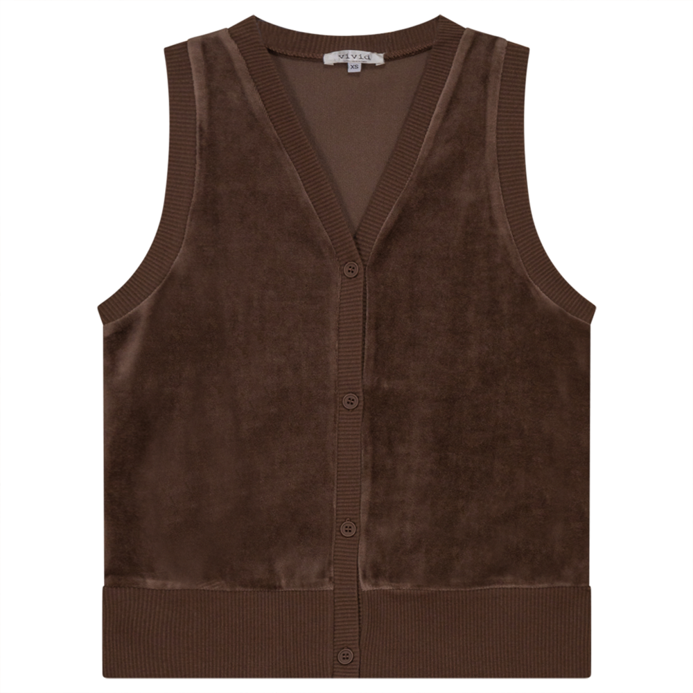 Velour Vest Cardigan in Coffee by Vivid