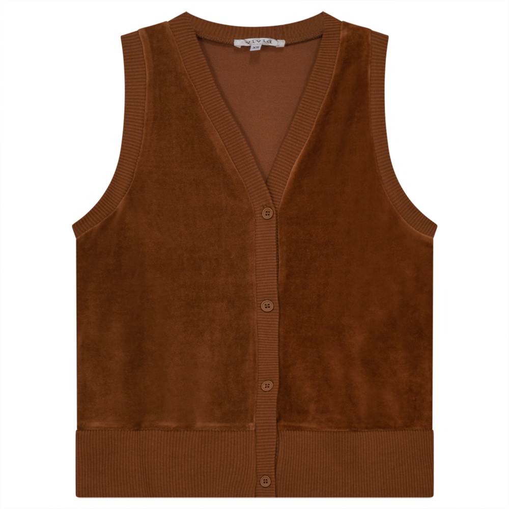 Velour Vest Cardigan in Cognac by Vivid