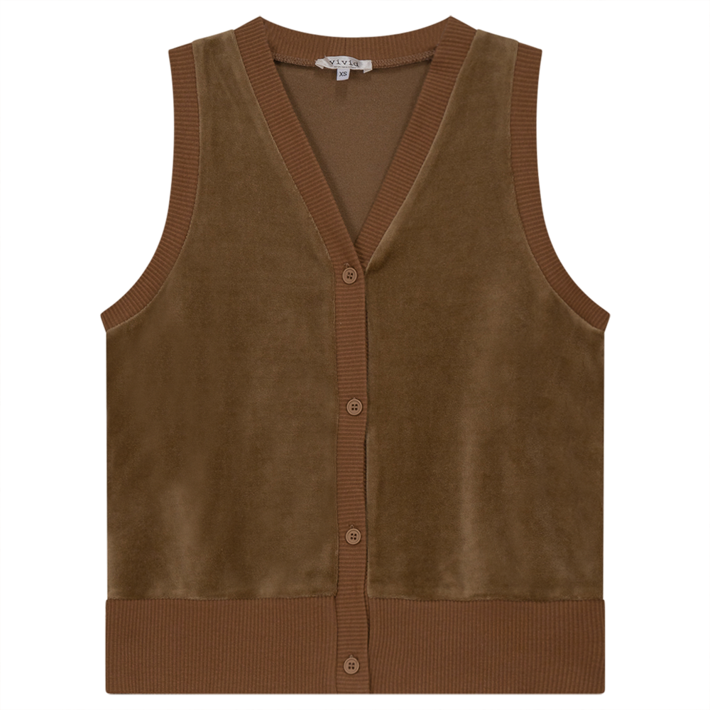 Velour Vest Cardigan in Taupe by Vivid