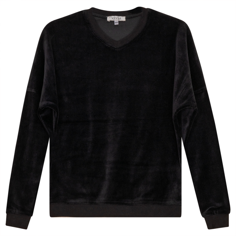 Cotton Velour Drop Shoulder Top in Black by Vivid