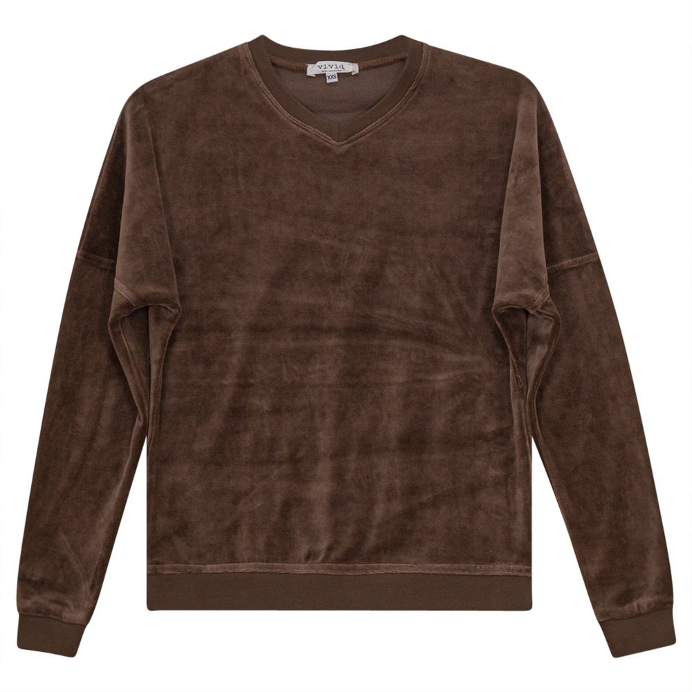 Cotton Velour Drop Shoulder Top in Coffee by Vivid