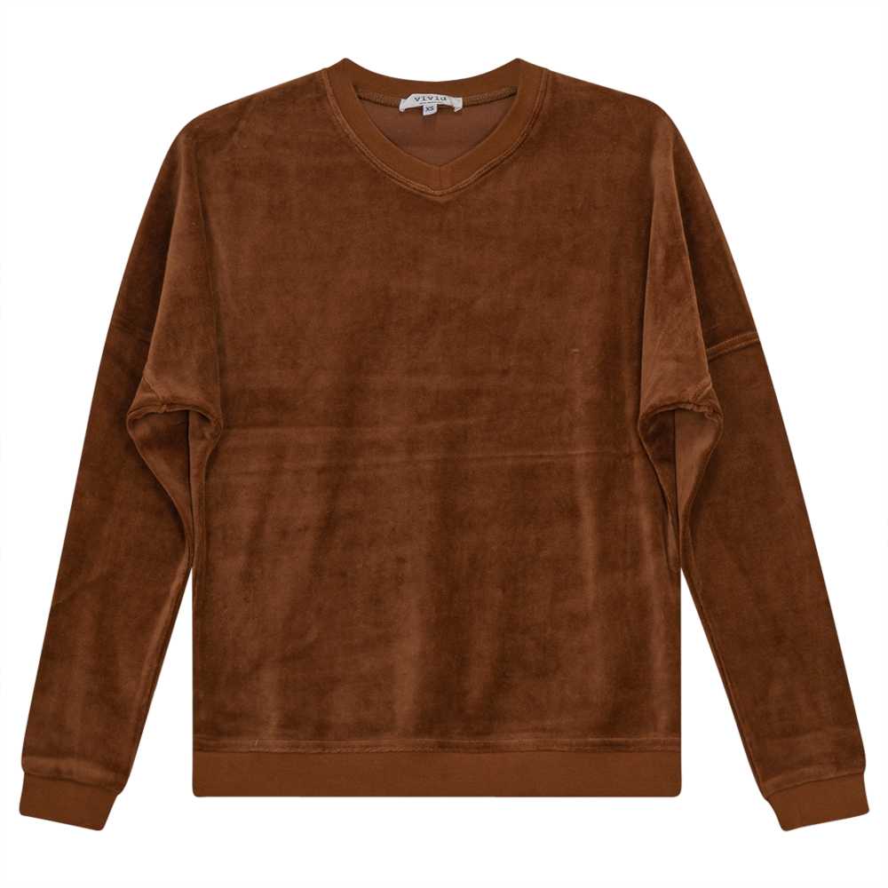 Cotton Velour Drop Shoulder Top Cognac Ladies Pullover by {{ product_vemdor}}