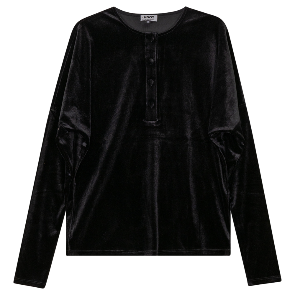 Velour Henley Top in Black by Dot