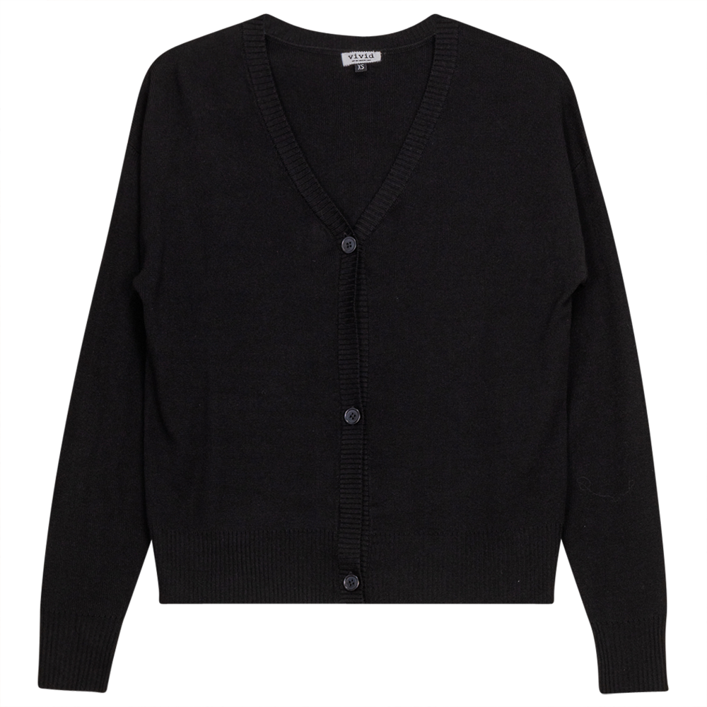 Drop Shoulder Cropped Knit Cardigan in Black by Vivid