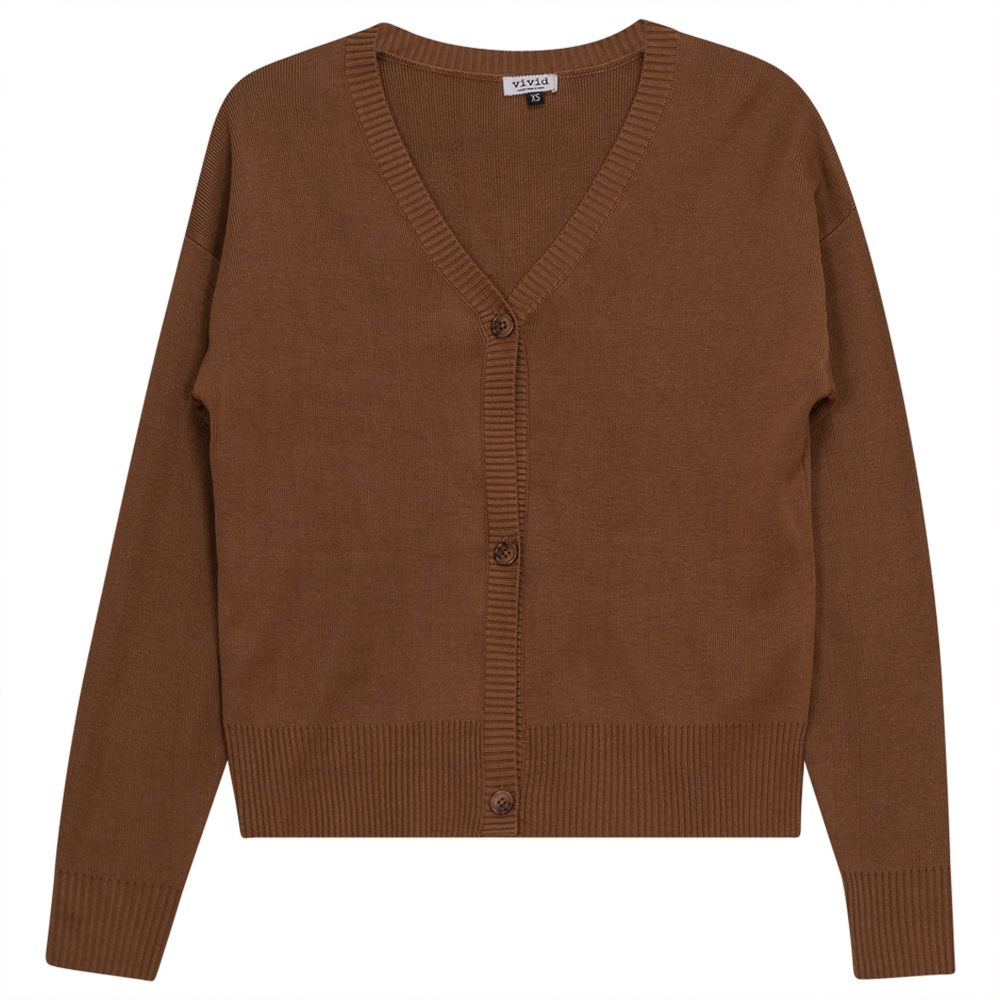 Drop Shoulder Cropped Knit Cardigan in Cinnamon by Vivid