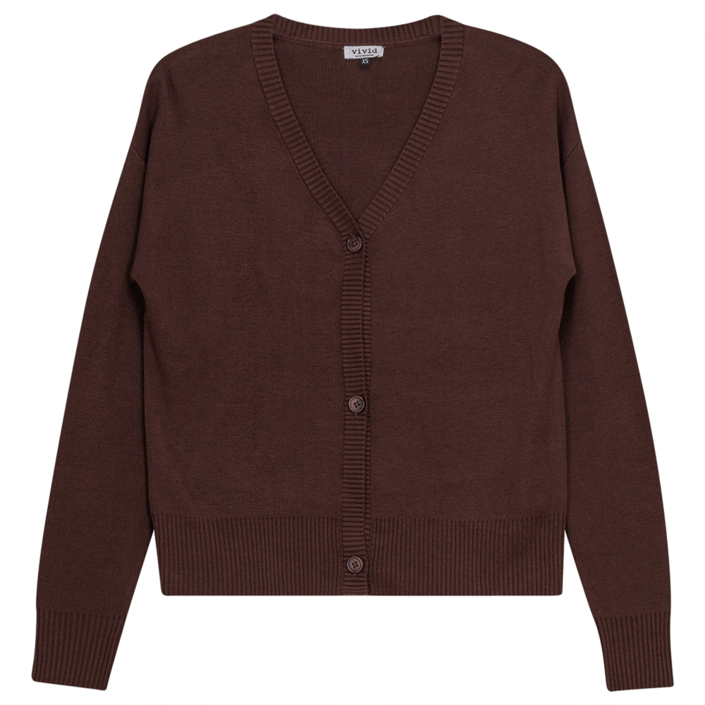 Drop Shoulder Cropped Knit Cardigan in Coffee by Vivid