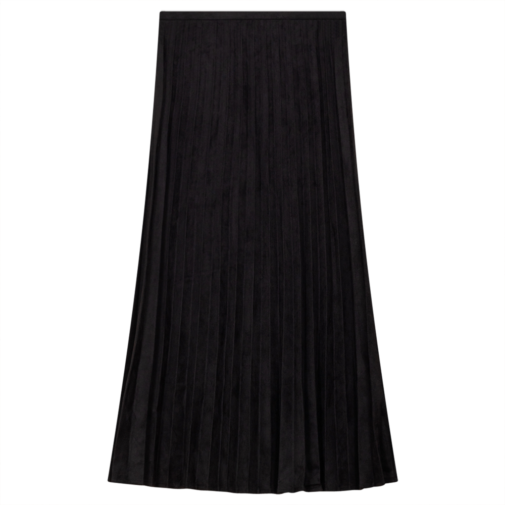 Pleated Suede Midi Skirt in Black by Midi