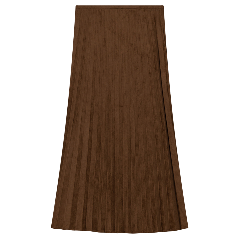 Pleated Suede Midi Skirt in Cocoa by Midi
