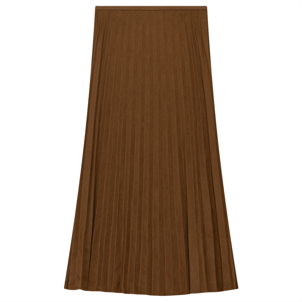 Pleated Suede Midi Skirt in Taupe by Midi