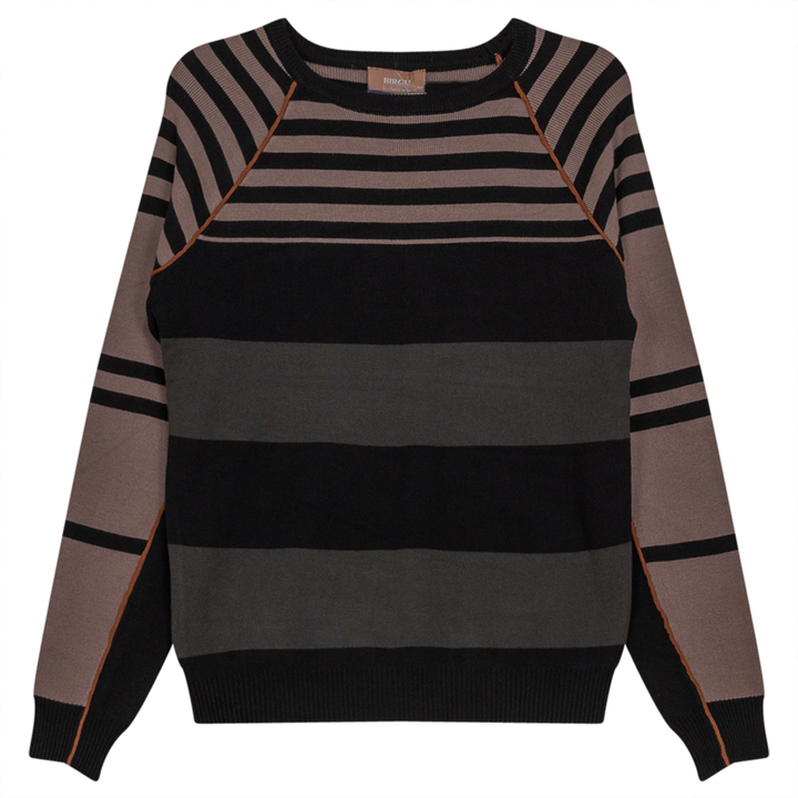 Striped Knit Sweater Black Dark Olive Ladies Pullover by {{ product_vemdor}}