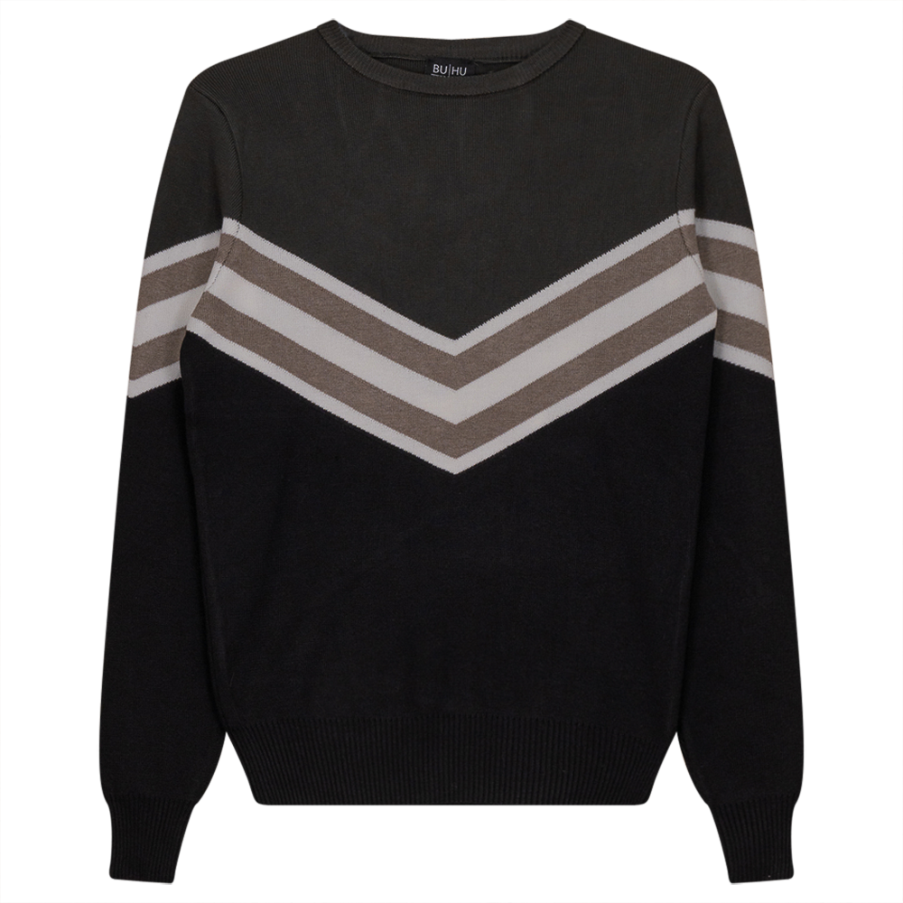 Color Blocked V Design Sweater in Black Dark Olive by BuHu