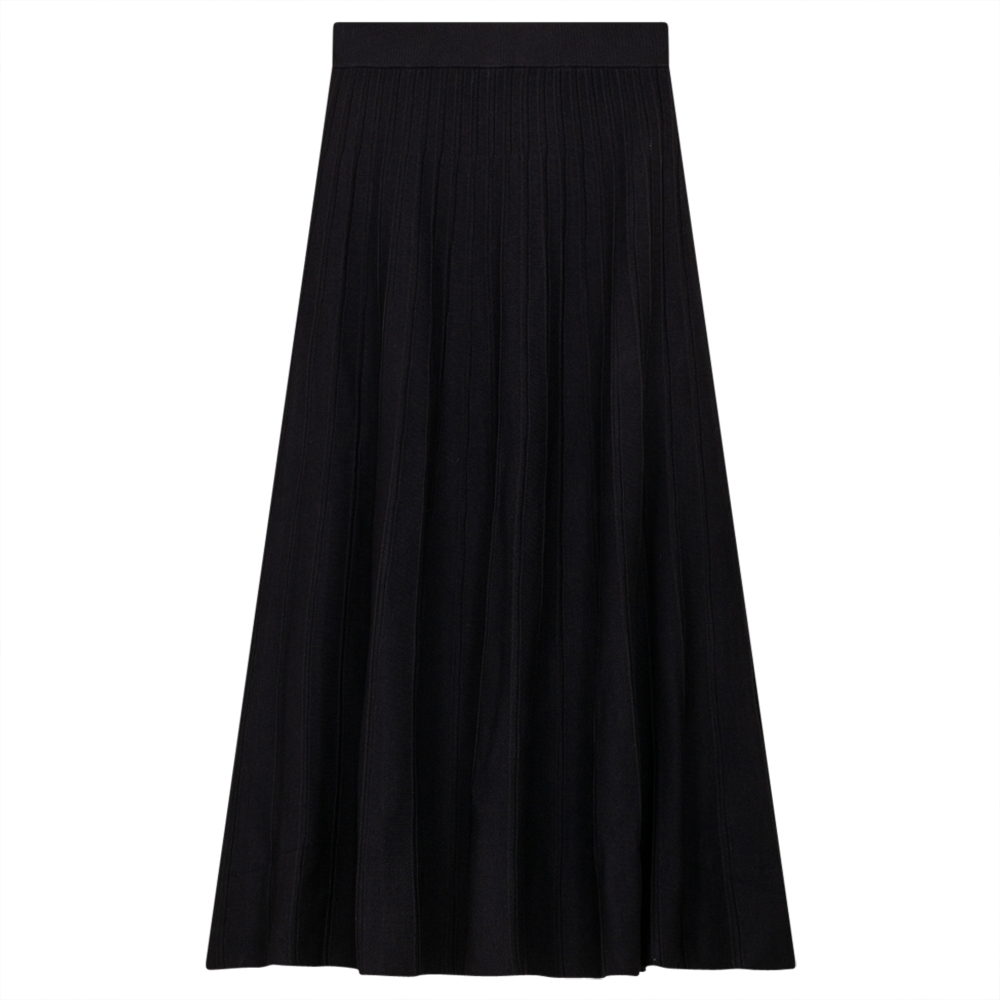 Midi Pleated Knit Skirt in Black by Club Malibu