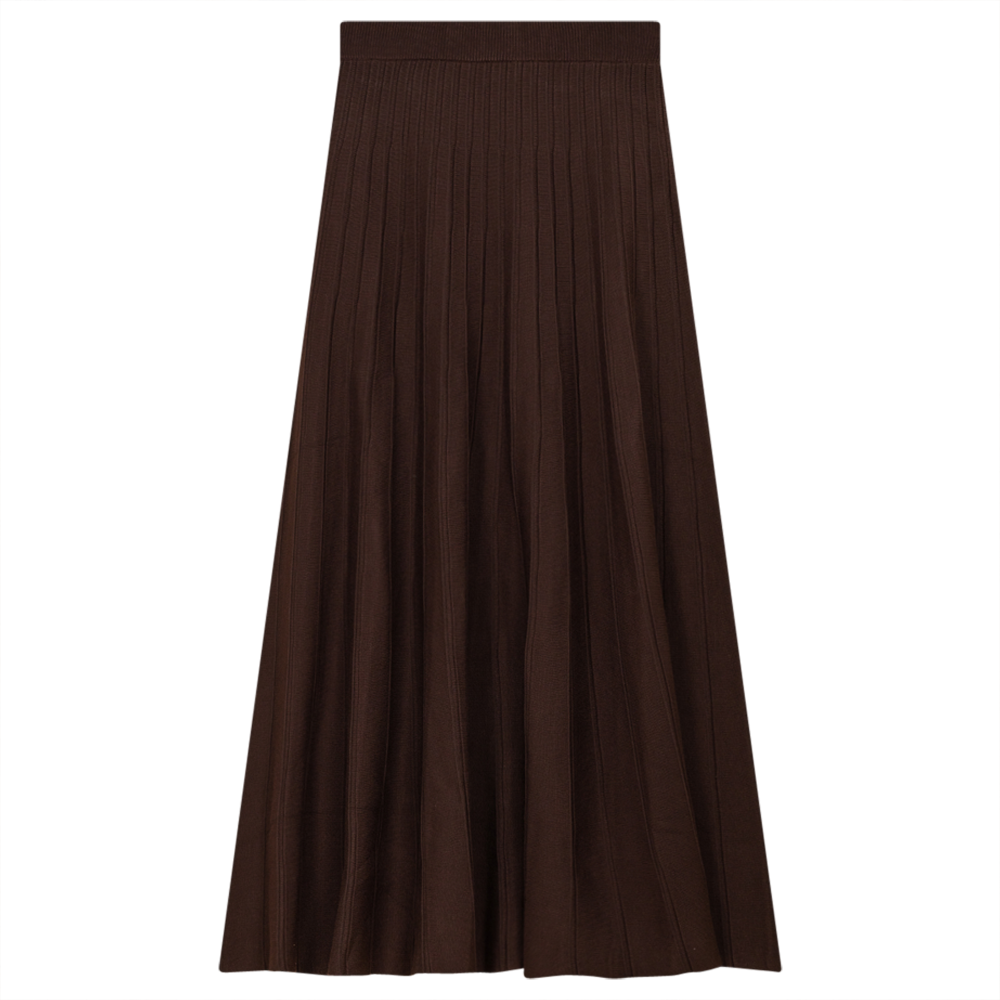 Midi Pleated Knit Skirt in Coffee by Club Malibu