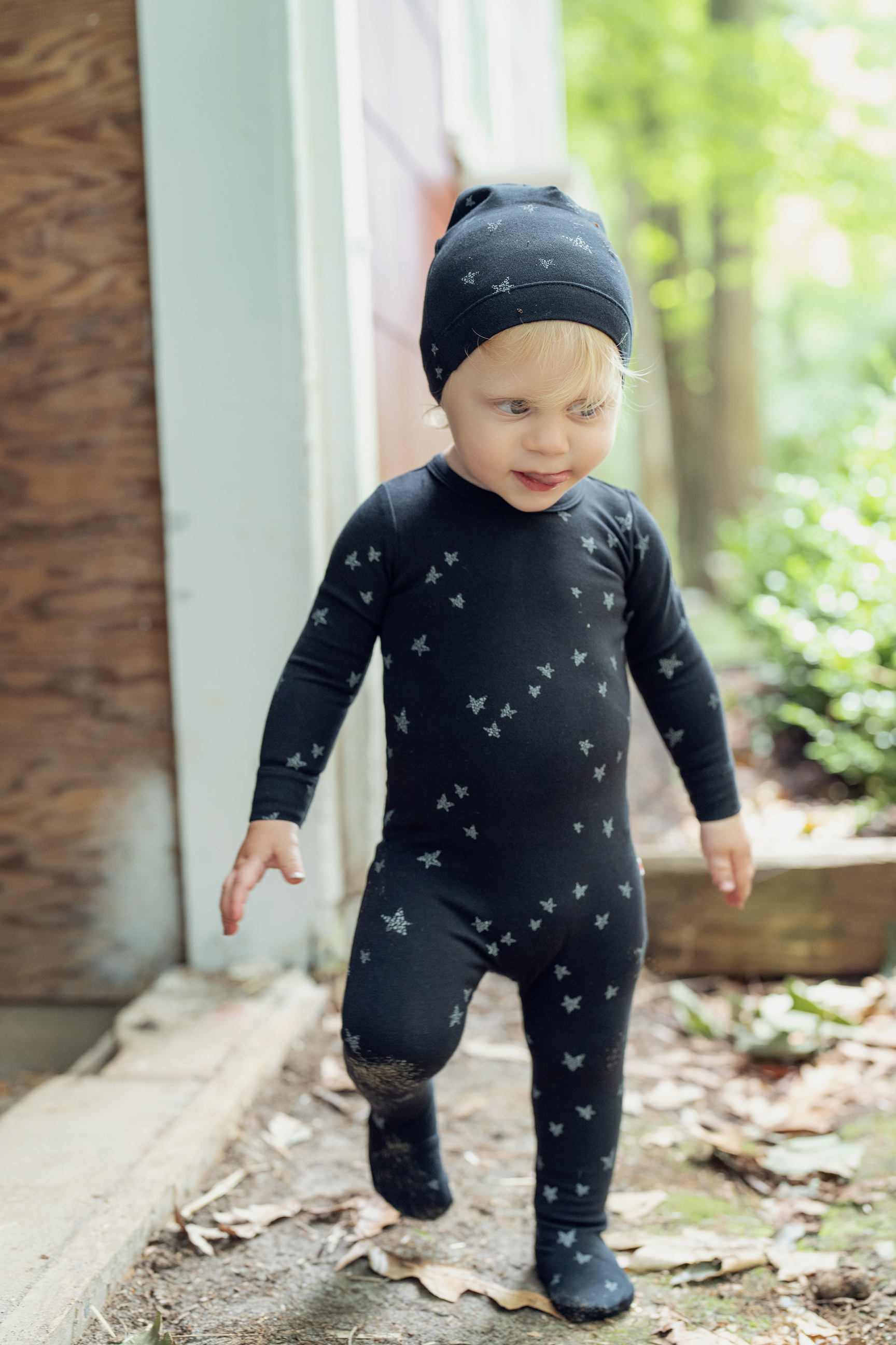 Star Print Onesie With Hat in by Hopscotch
