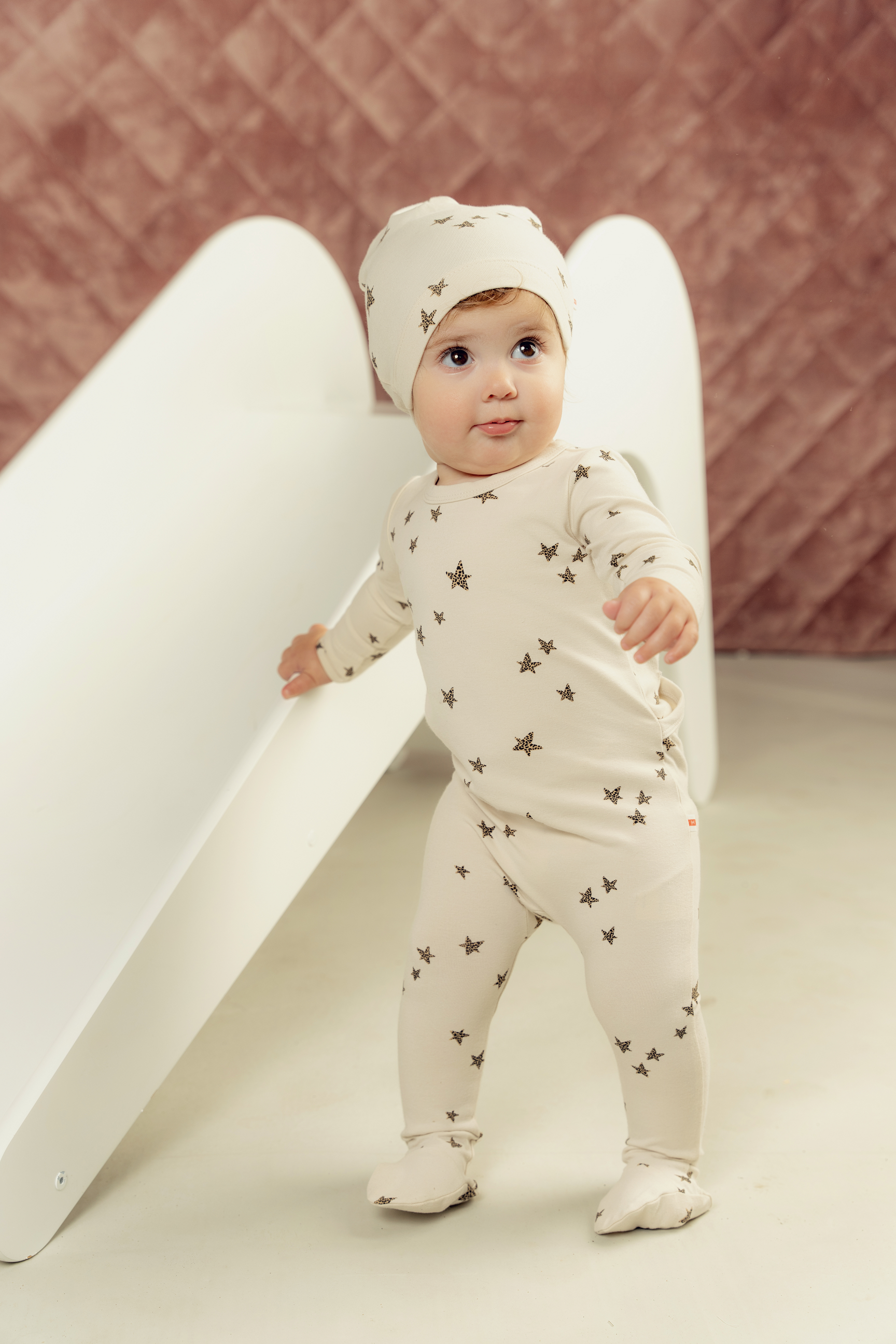 Star Print Onesie With Hat in by Hopscotch