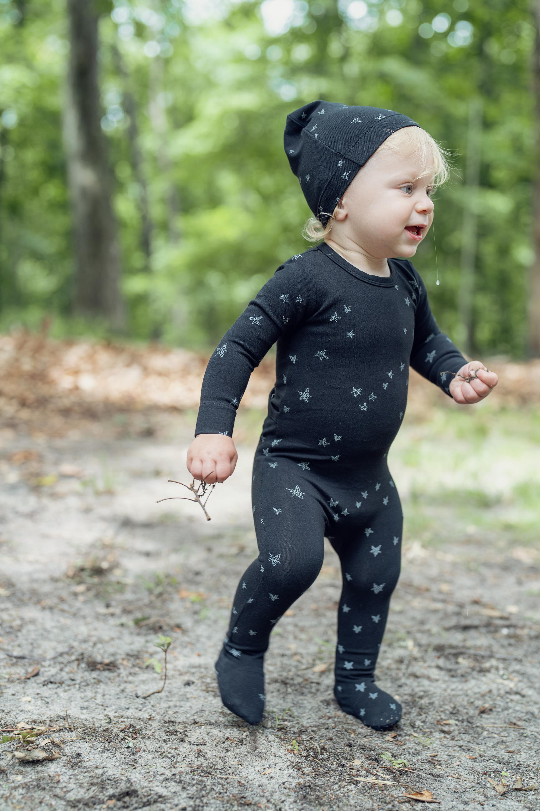 Star Print Onesie With Hat in by Hopscotch