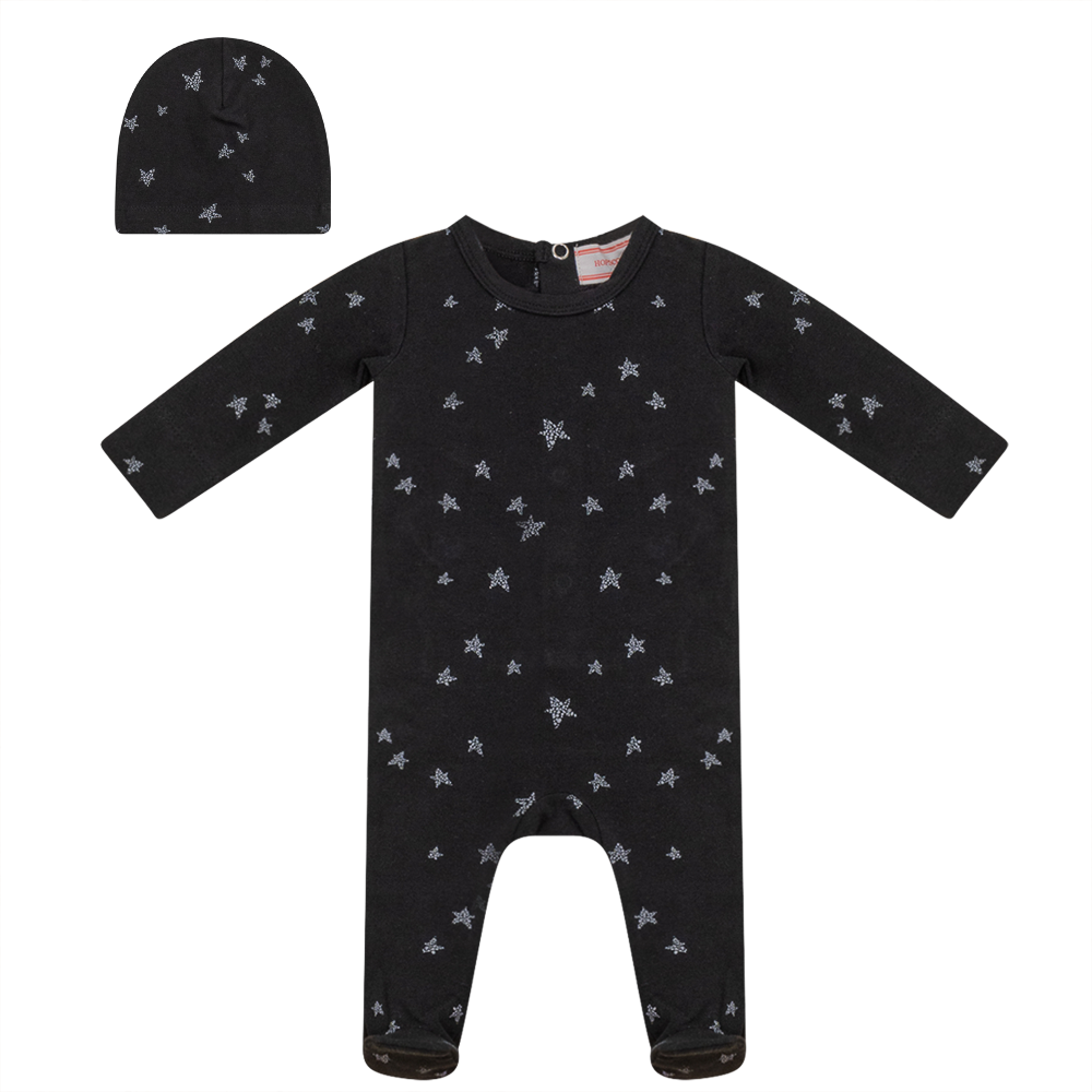 Star Print Onesie With Hat in Black by Hopscotch