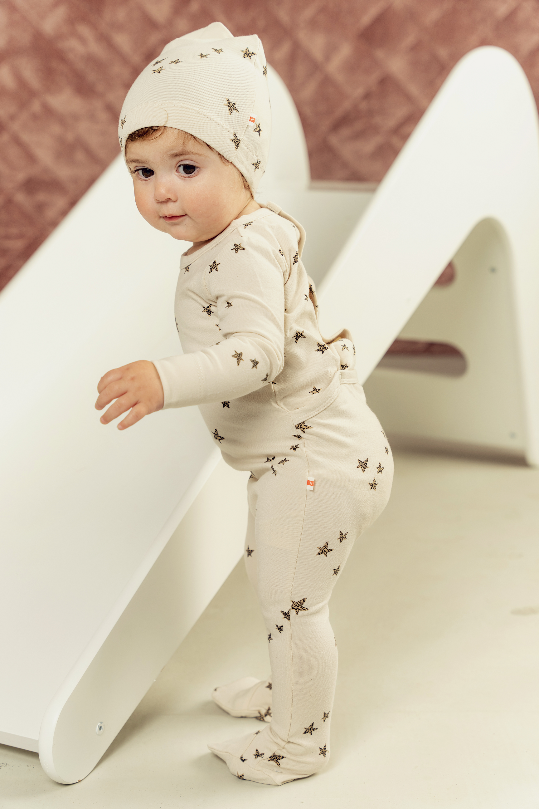 Star Print Onesie With Hat in by Hopscotch