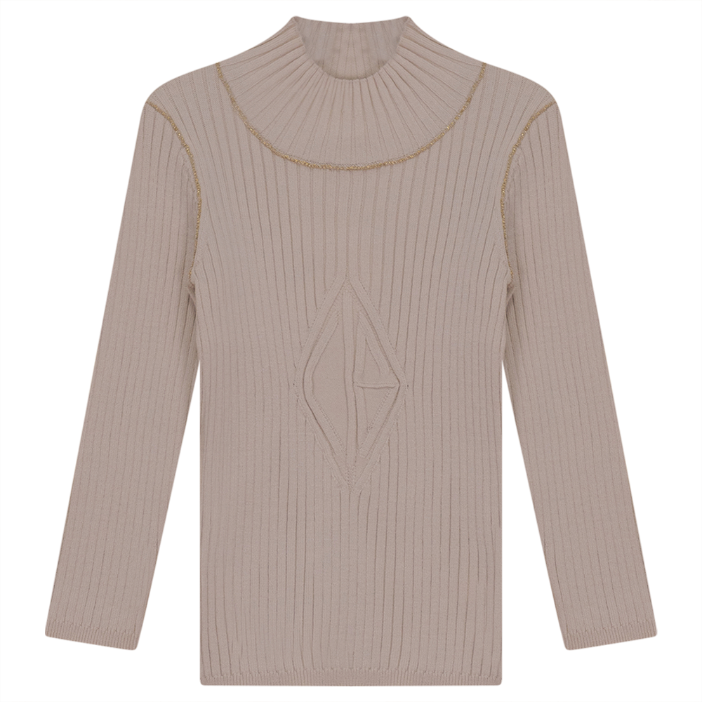 Rib Knit Top With Mock Neck in Dark Almond by Clô