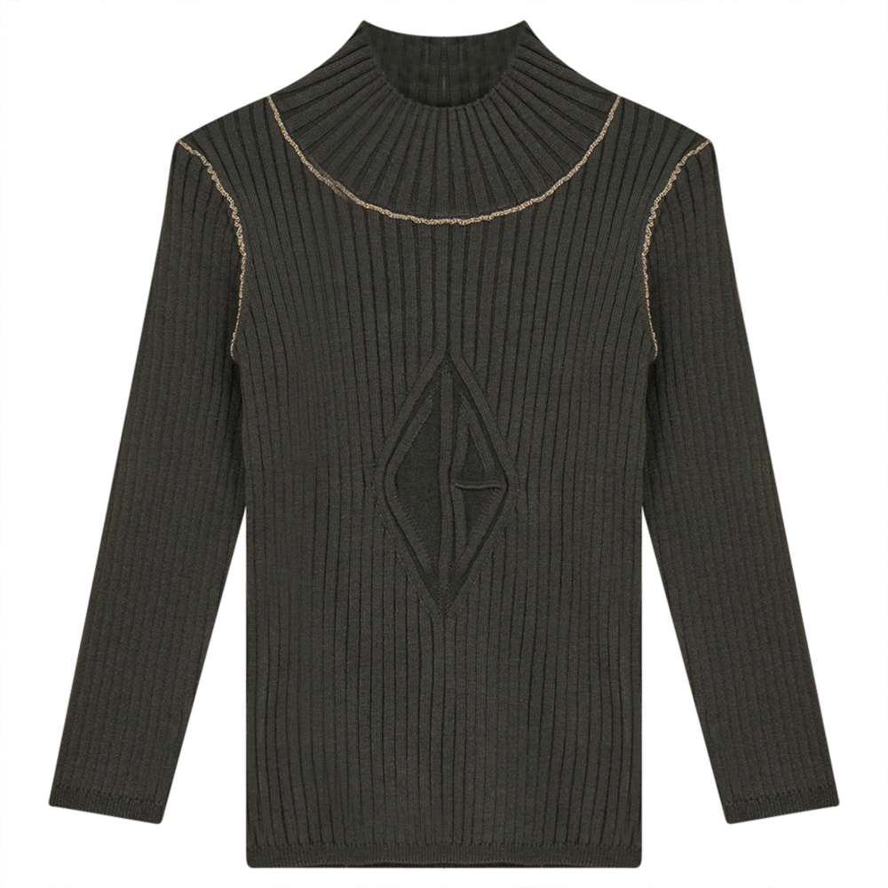 Rib Knit Top With Mock Neck in Olive by Clô