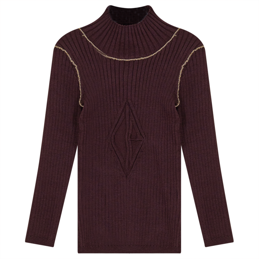 Rib Knit Top With Mock Neck in Wine by Clô