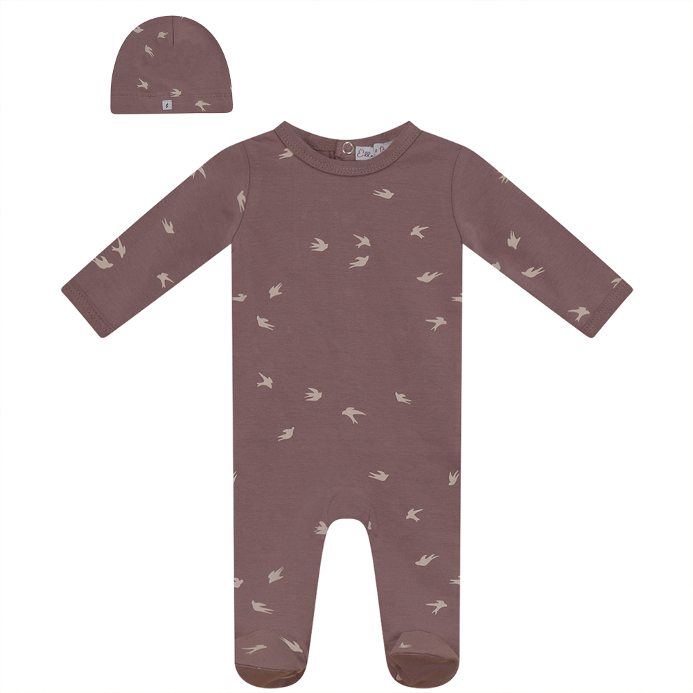 Bird Print Onesie With Hat in Bloom by Elle & Boo
