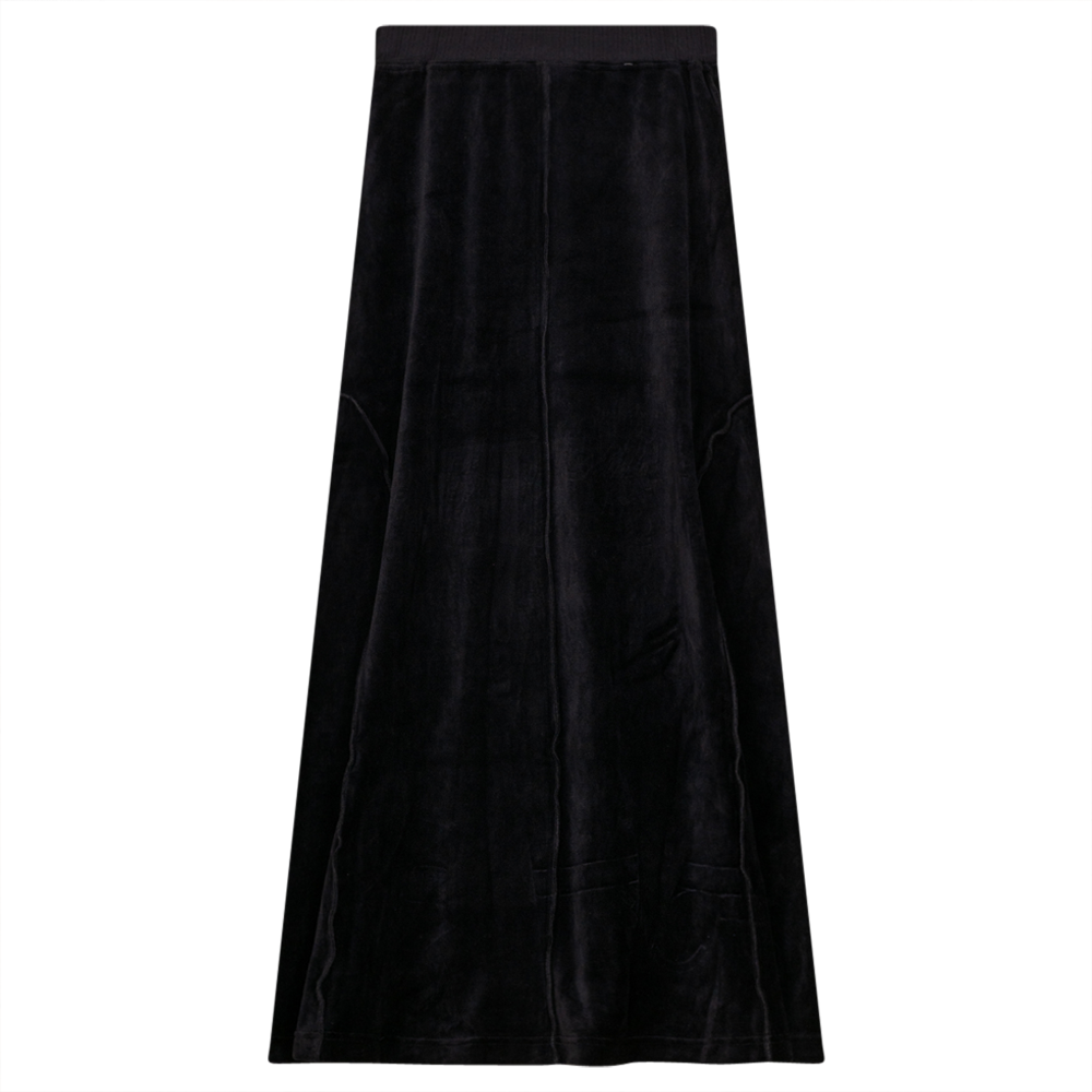 Long Cotton Velour Skirt With Side Cuts in Black by FYI