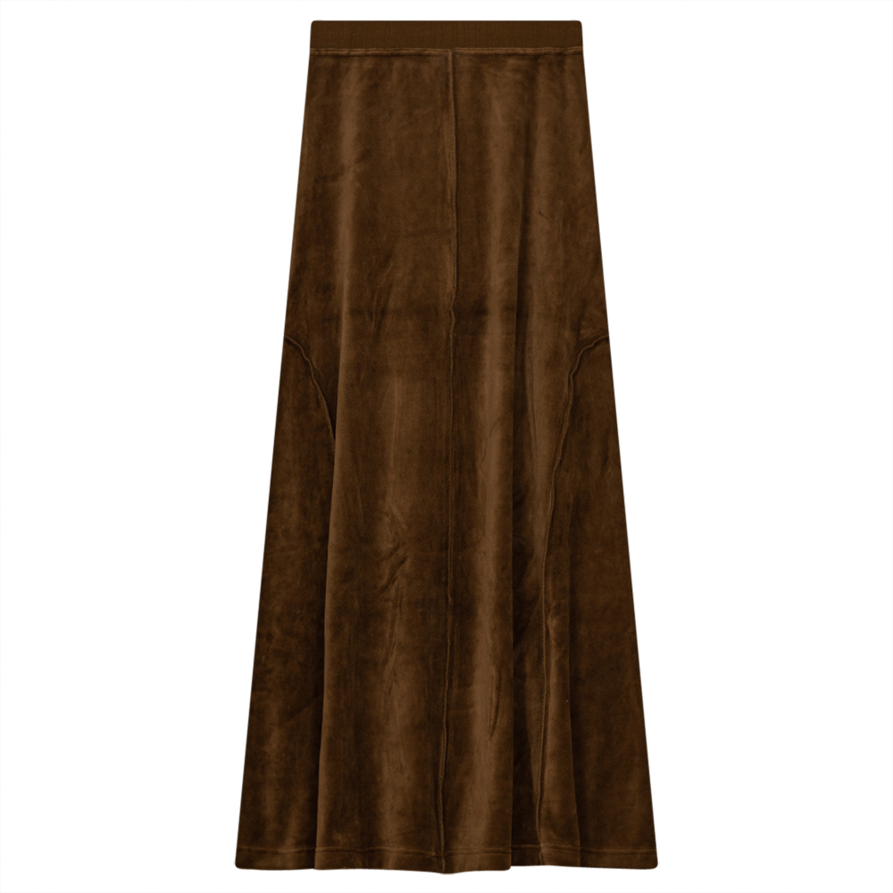 Long Cotton Velour Skirt With Side Cuts in Pinecone by FYI