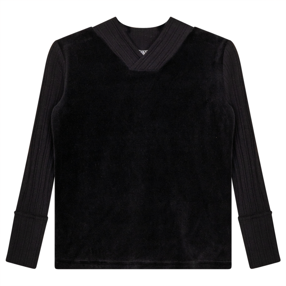 Combo Rib And Cotton Velour Top in Black by FYI