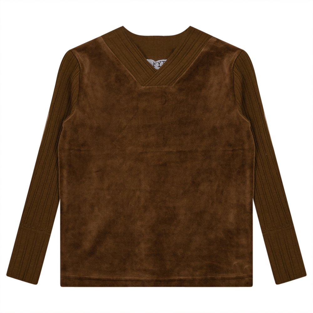 Combo Rib And Cotton Velour Top in Pinecone by FYI