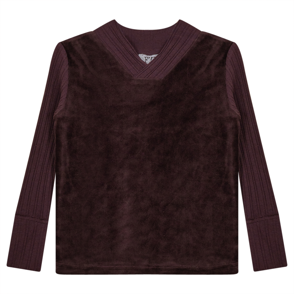 Combo Rib And Cotton Velour Top in Wine by FYI