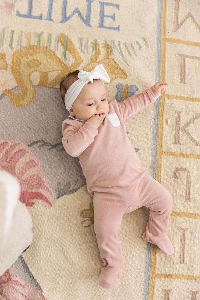 Embroidered "Petit Coeur" Velour Onesie in by So Loved
