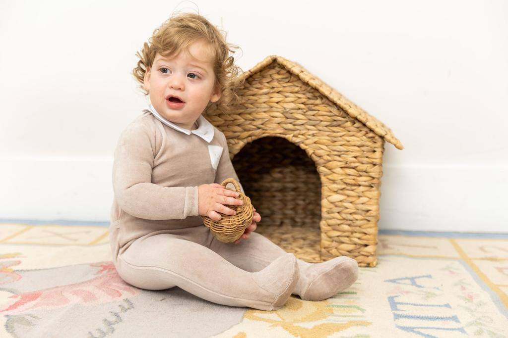 Embroidered "Petit Coeur" Velour Onesie in by So Loved