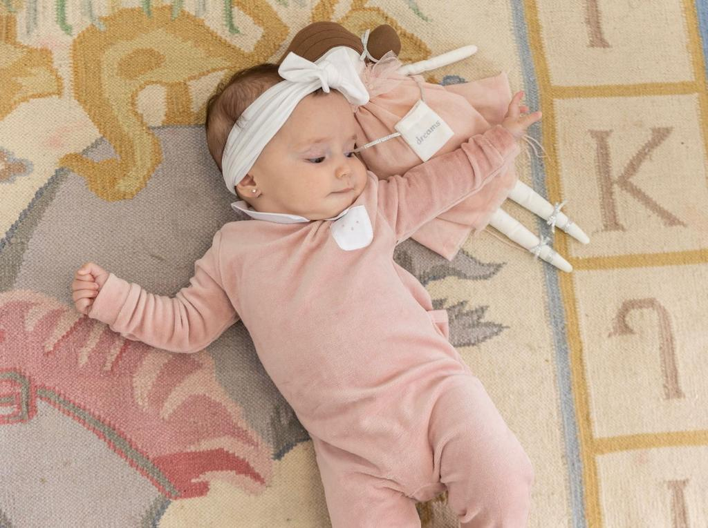 Embroidered "Petit Coeur" Velour Onesie in by So Loved