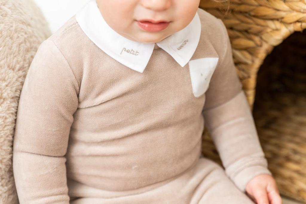 Embroidered "Petit Coeur" Velour Onesie in by So Loved