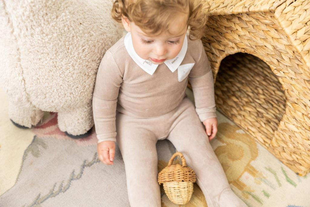 Embroidered "Petit Coeur" Velour Onesie in by So Loved