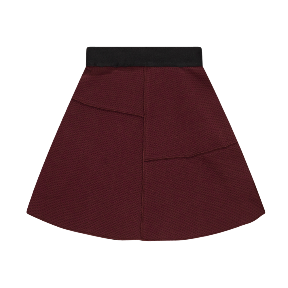 Asymmetric Cut Waffle Short Skirt in Wine by FYI