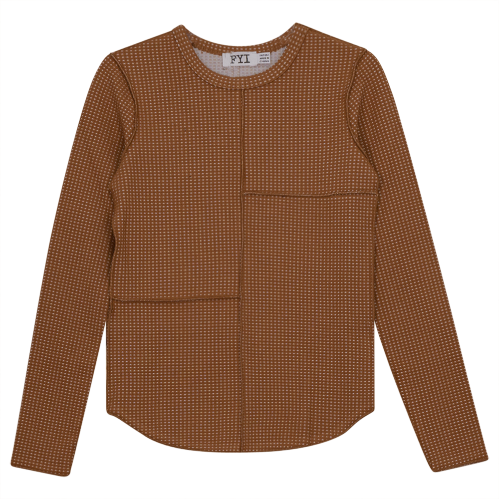 Asymmetric Cuts Waffle Top in Cognac by FYI