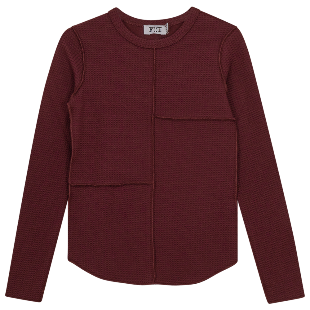 Asymmetric Cuts Waffle Top in Wine by FYI
