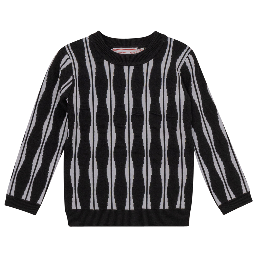 Knitted Wave Crewneck Sweater in Black White by Hopscotch