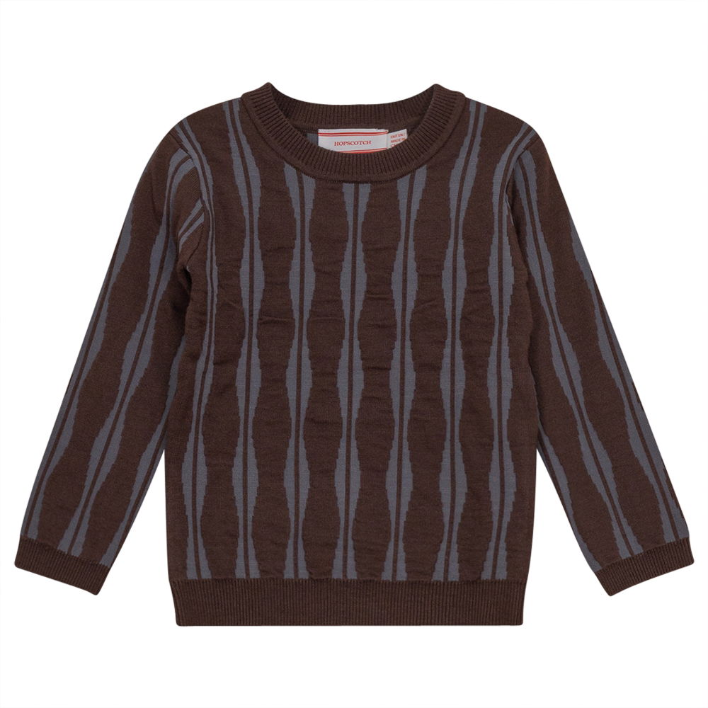 Knitted Wave Crewneck Sweater in Chocolate Medium Grey Mix by Hopscotch