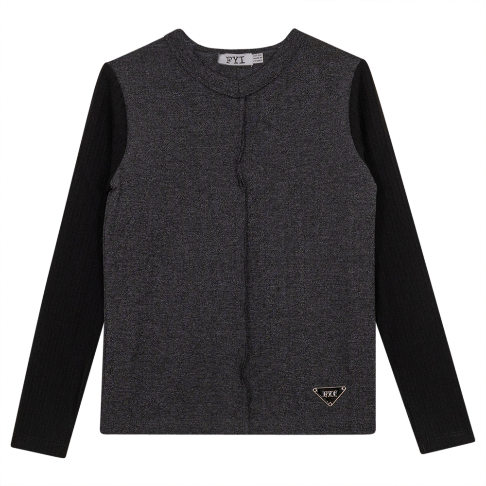 V-Neck Fine Rib Top in Black Mix by FYI