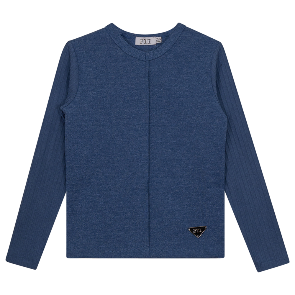 V-Neck Fine Rib Top in Denim Mix by FYI