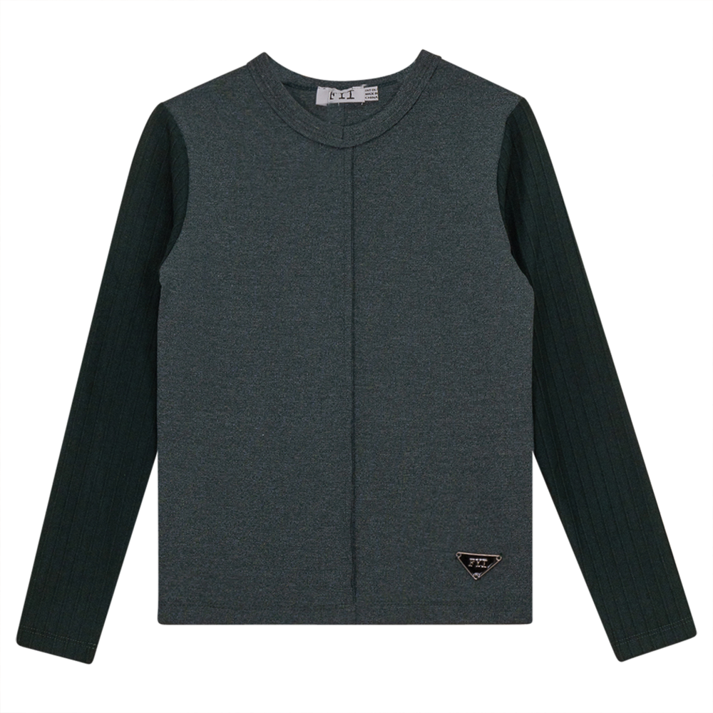 V-Neck Fine Rib Top in Forest Mix by FYI