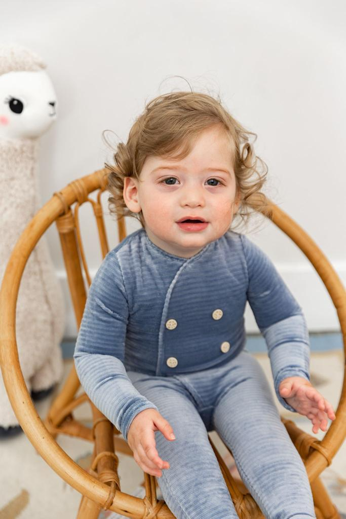 Double Press Look Rib Velour Onesie in by Fragile Bebe