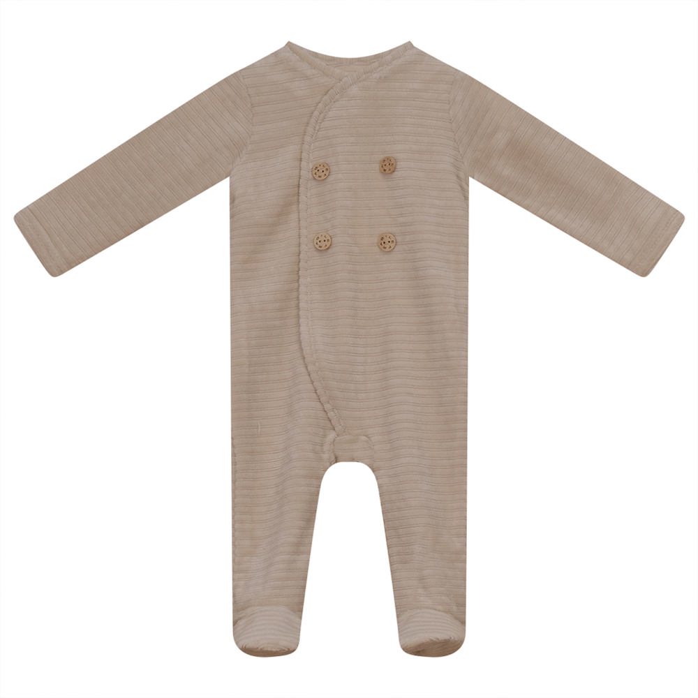 Double Press Look Rib Velour Onesie in Beige by Fragile Bebe